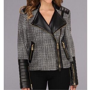 Vince Camuto Tweed & Faux Leather Biker Coat size small